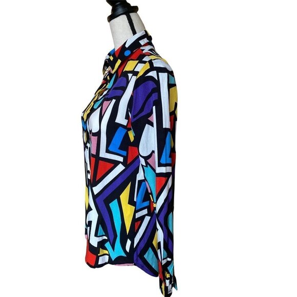 Abstract  printed color block colorful oversized button up shirt women Small/Med - Picture 6 of 16